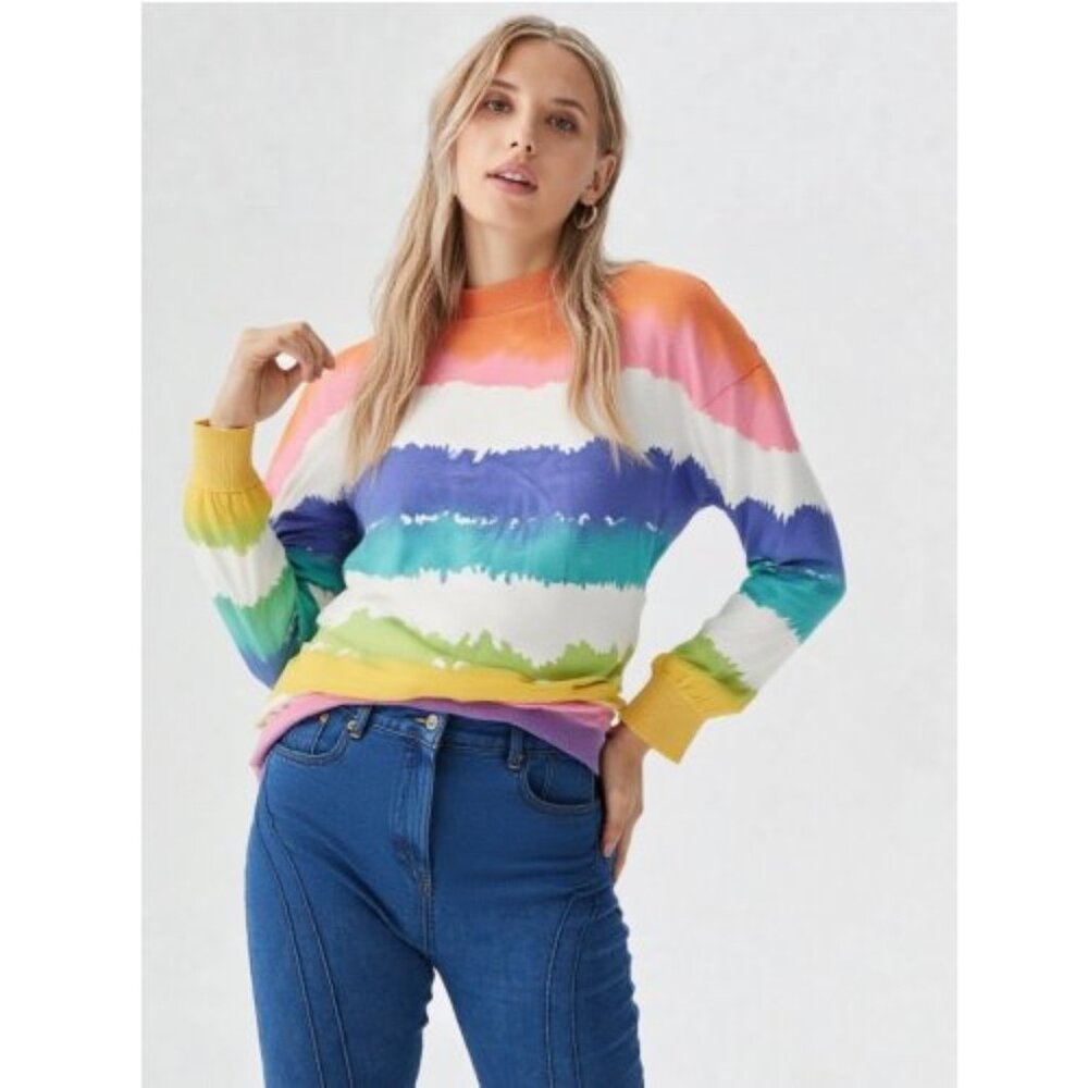 BONJOUR Oversized Long Sleeve Tie Dye Pullover Top Ladies MEDIUM